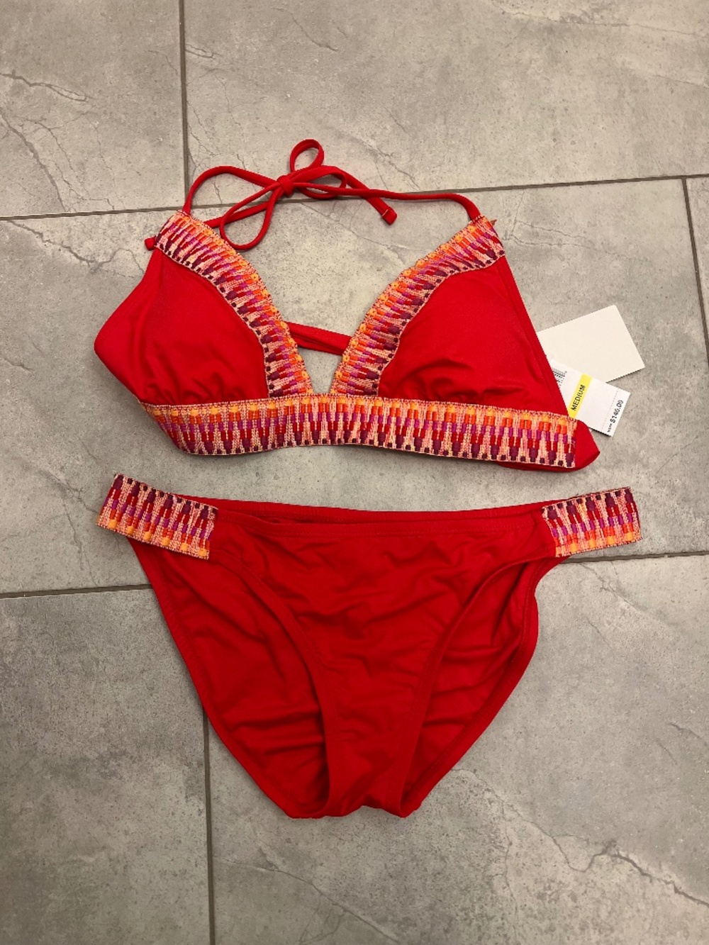 BECCA Red Bikini with Multicolor Trim